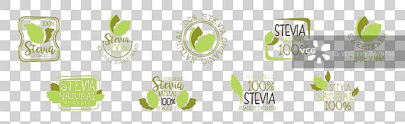 甜叶菊甜味剂和糖替代品绿色标签图片素材