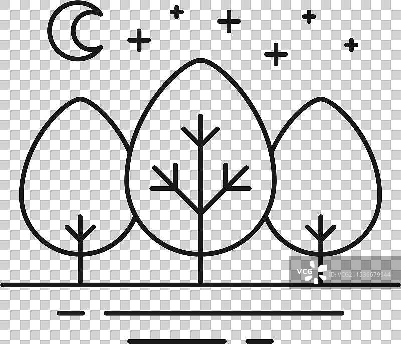 森林夜晚线条图标自然风景符号图片素材