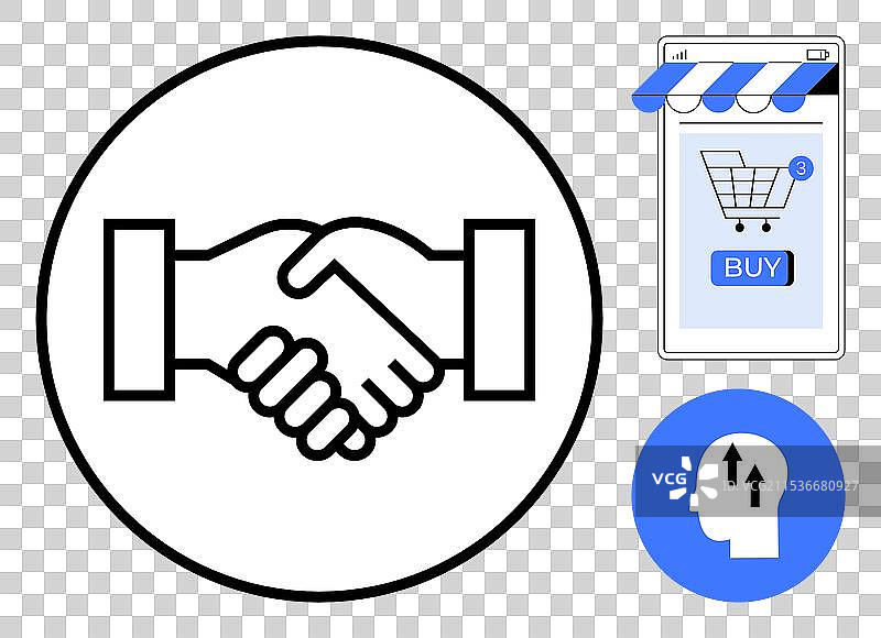 握手符号与在线购物车图片素材