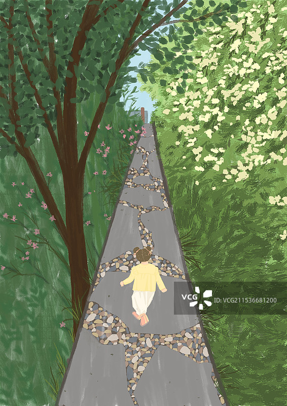 踏春的小女孩图片素材
