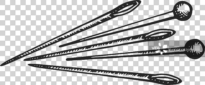 黑色雕刻的手工缝针和缝钉图片素材