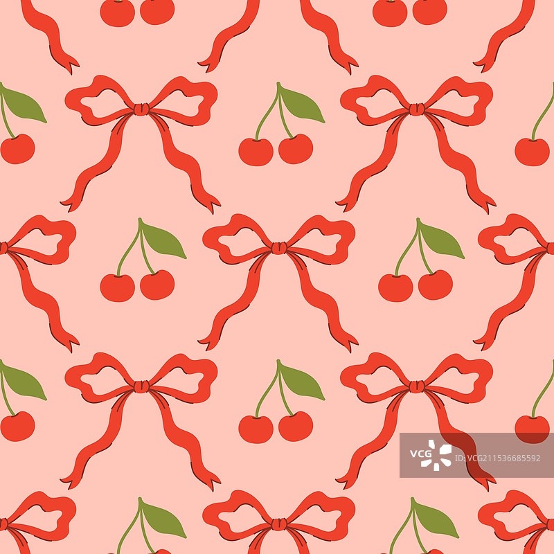 樱桃和蝴蝶结的无缝图案图片素材