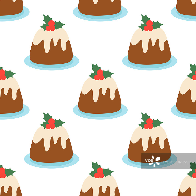 无缝图案的圣诞布丁与槲寄生图片素材