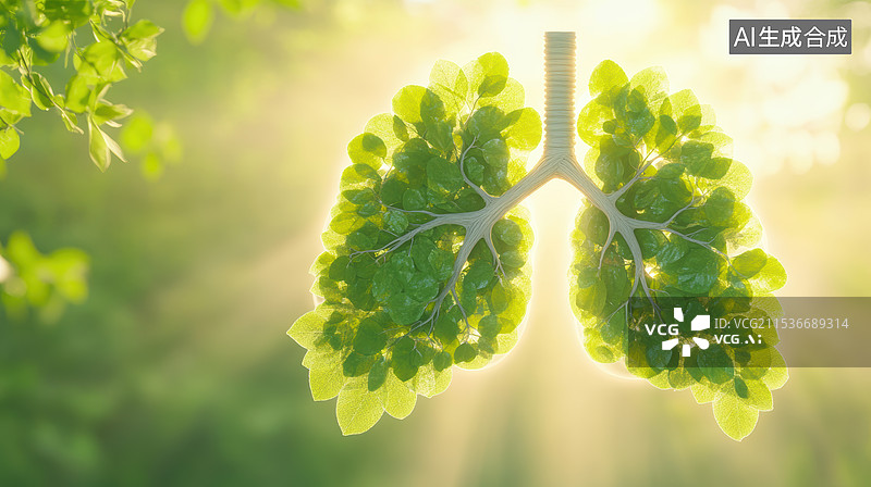【AI数字艺术】绿色肺叶与阳光图片素材