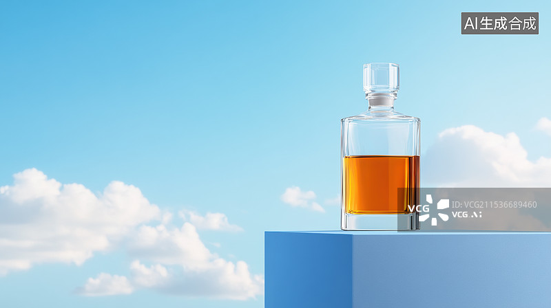 【AI数字艺术】天空背景下的威士忌酒瓶图片素材