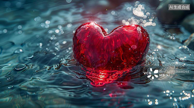 【AI数字艺术】一颗掉入水中的红心图片素材