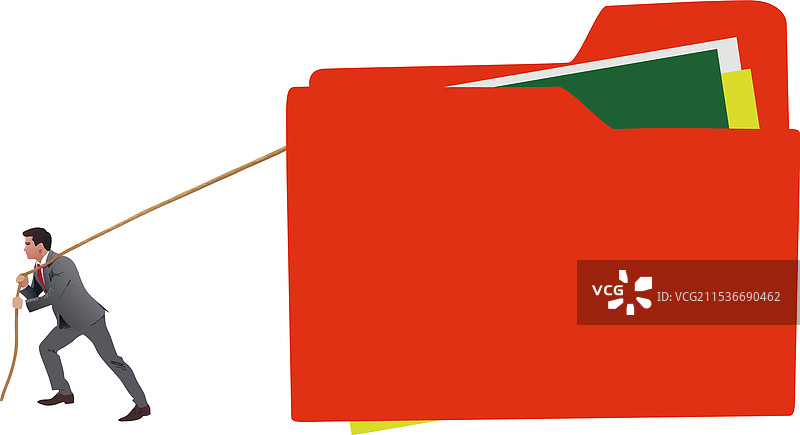 商人用绳子拉着一个巨大的红色文件夹图片素材