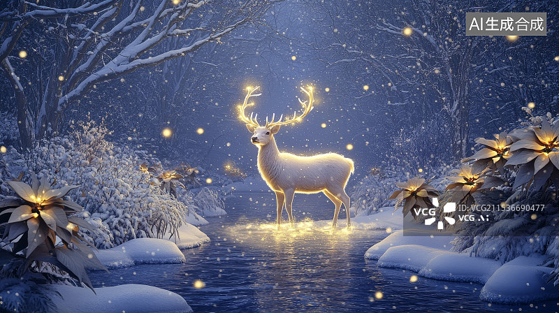 【AI数字艺术】森林中的麋鹿图片素材