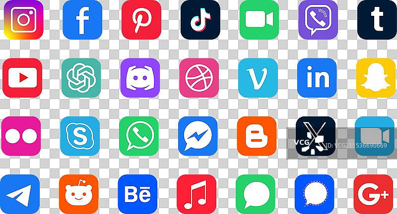 一组社交媒体标志在白色背景上图片素材