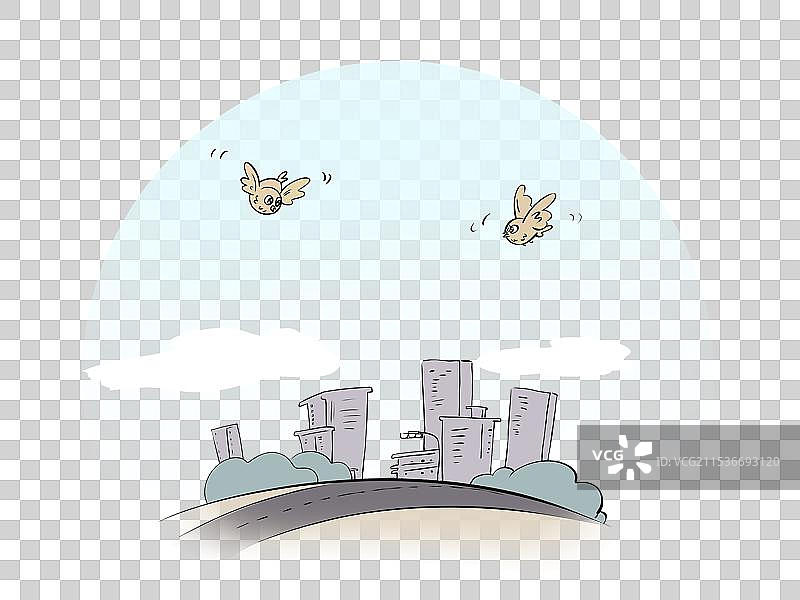 城市马路上空飞舞着两只飞鸟风景源素图片素材