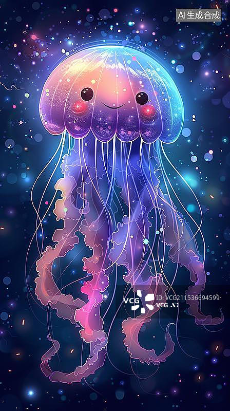 【AI数字艺术】卡通美丽梦幻的水母图片素材