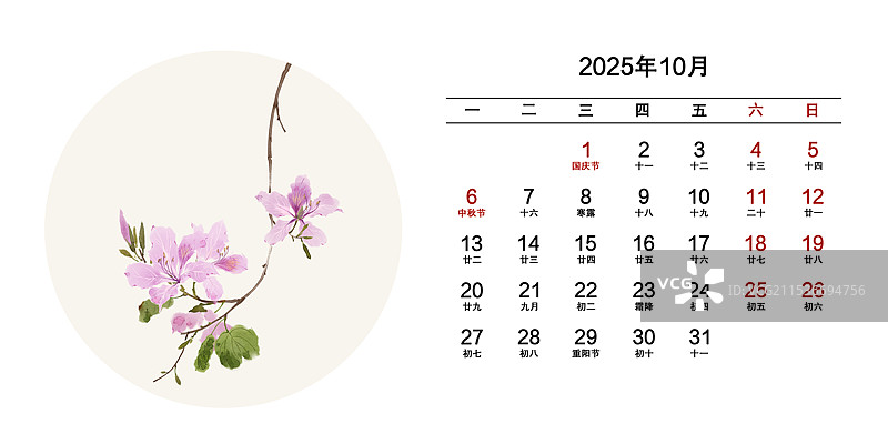 2025年花卉月份日历10月羊蹄甲图片素材