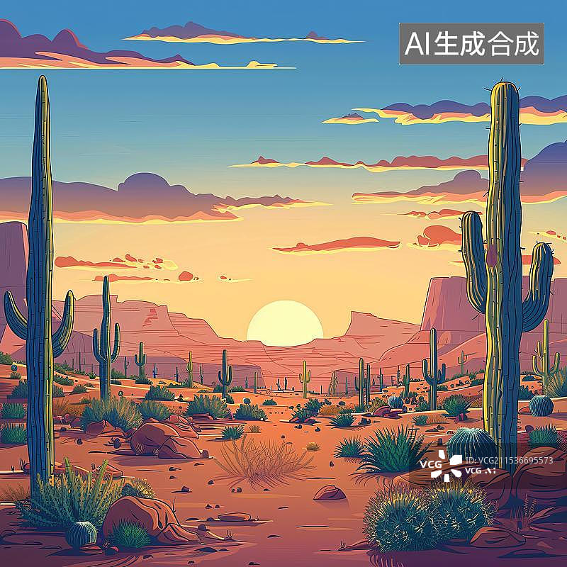 【AI数字艺术】手绘沙漠自然景观插画图片素材
