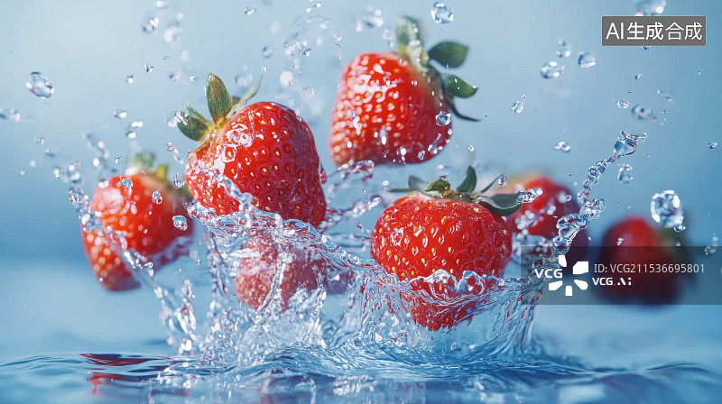 【AI数字艺术】水果草莓葡萄掉落水中溅起水花图片素材