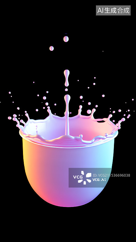 【AI数字艺术】黑色背景下飞溅冠的特写镜头图片素材