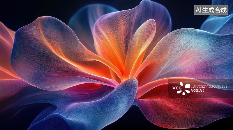 【AI数字艺术】科技炫彩发光花瓣叶子花朵发光壁纸背景图片素材