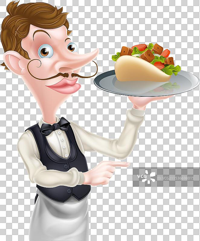 卡通烤肉皮塔餐厅服务员指着顾客图片素材