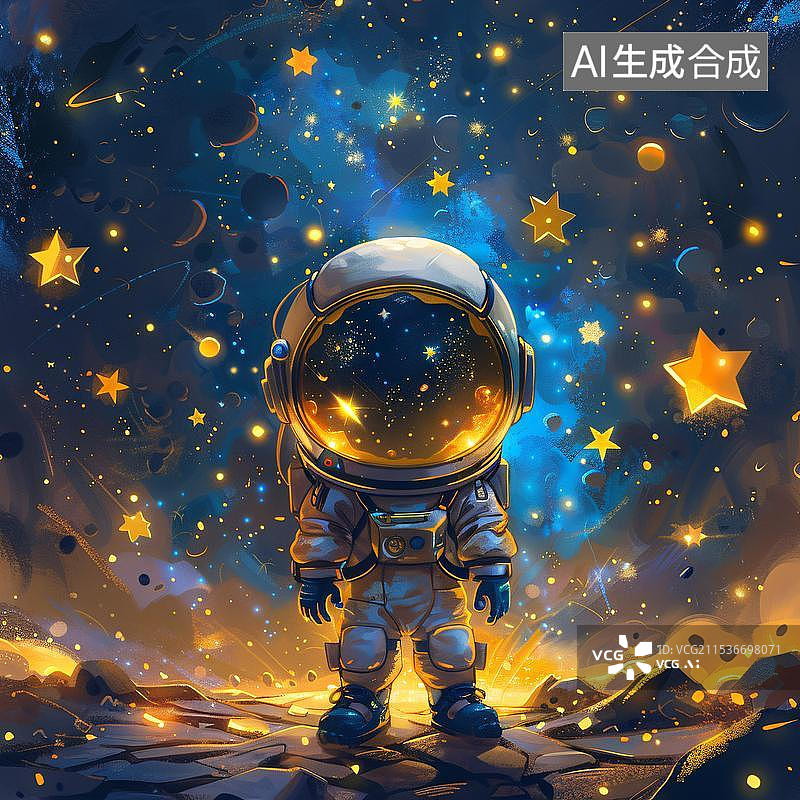 【AI数字艺术】手绘儿童宇航员插画图片素材