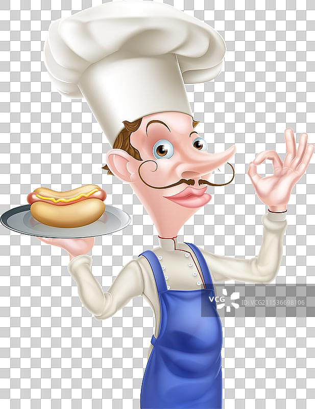 厨师手持热狗，做出完美的手势图片素材