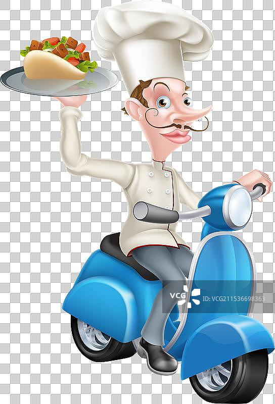 骑着摩托车的厨师送外卖的希腊烤肉卷图片素材