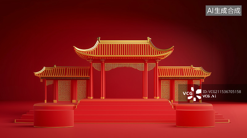 【AI数字艺术】中国传统风格的建筑模型图片素材