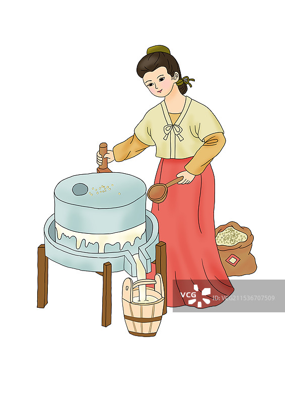 石磨豆浆插画元素图片素材