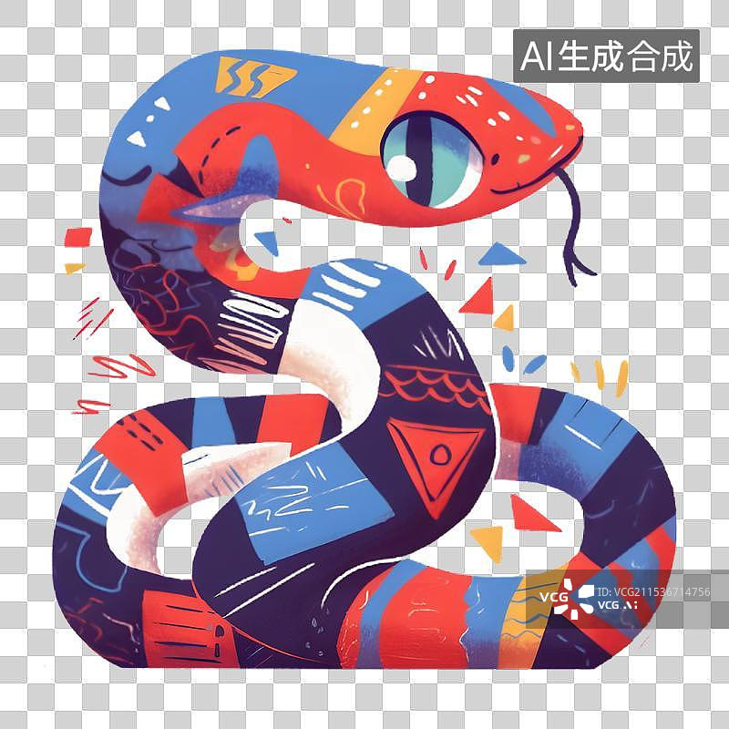 【AI数字艺术】涂鸦风格夏普风格插画蛇图片素材