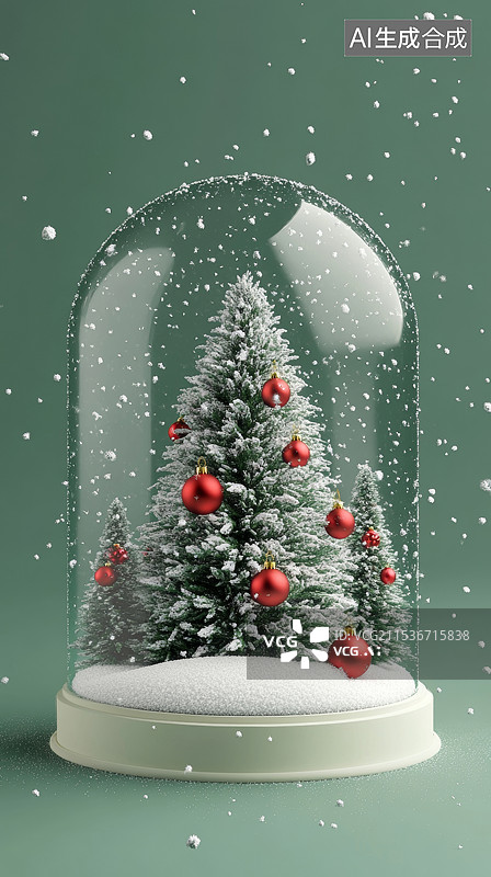【AI数字艺术】雪球中闪亮的圣诞树图片素材