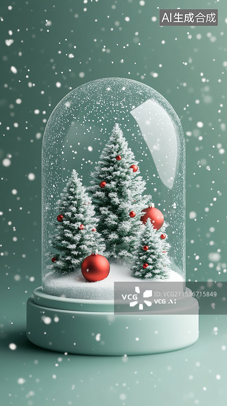 【AI数字艺术】雪球中闪亮的圣诞树图片素材
