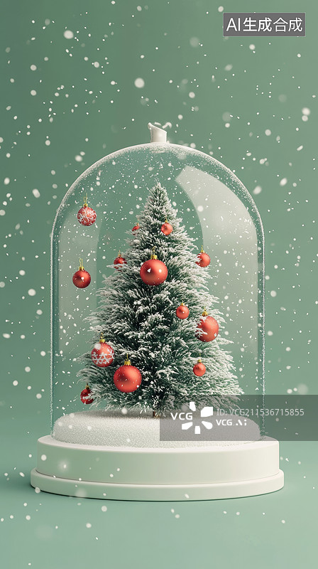 【AI数字艺术】雪球中闪亮的圣诞树图片素材