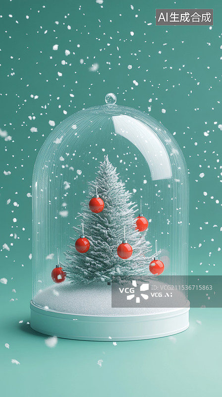 【AI数字艺术】雪球中闪亮的圣诞树图片素材