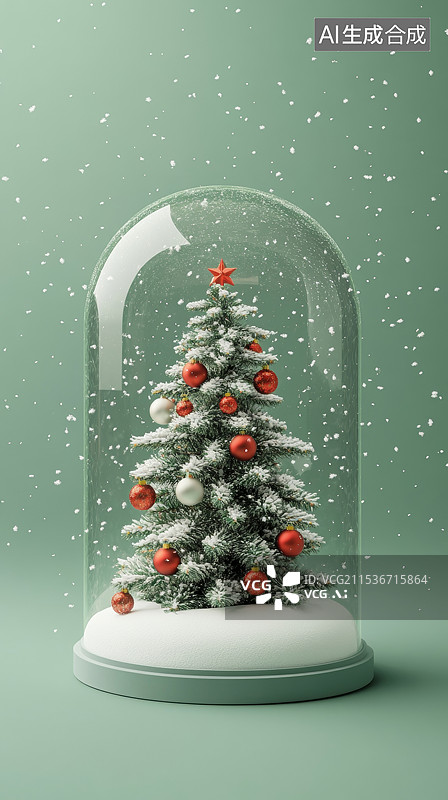 【AI数字艺术】雪球中闪亮的圣诞树图片素材