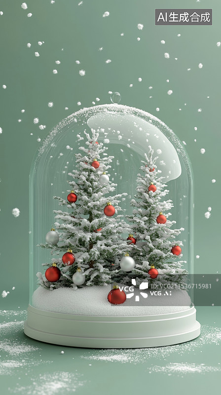 【AI数字艺术】雪球中闪亮的圣诞树图片素材