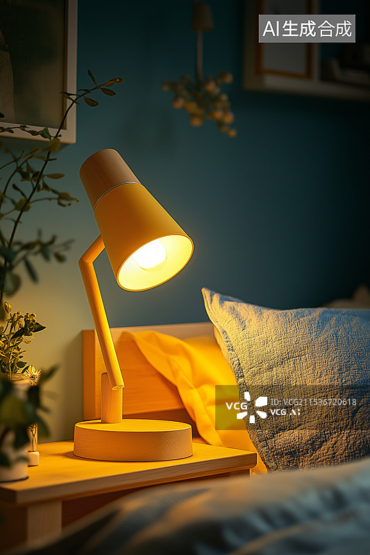 【AI数字艺术】床头柜上的台灯图片素材
