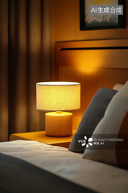 【AI数字艺术】床头柜上的台灯图片素材