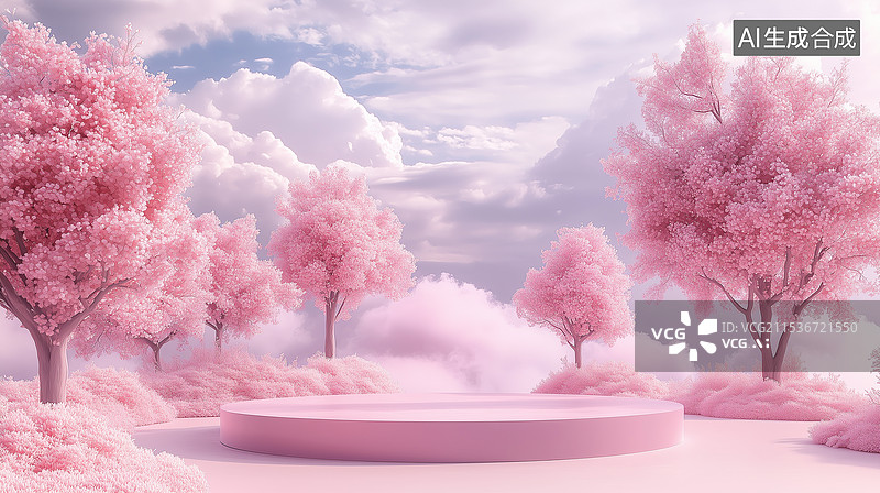 【AI数字艺术】粉红色简约花朵产品展示室外场景图片素材