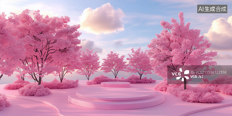 【AI数字艺术】粉红色简约花朵产品展示室外场景图片素材