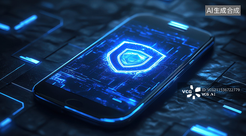 【AI数字艺术】手机盾牌防护安全隐私图片素材
