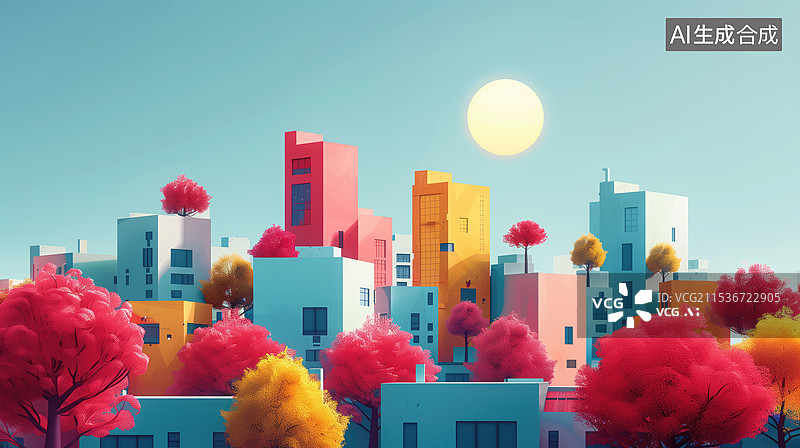 【AI数字艺术】鲜艳多彩的城市建筑图片素材