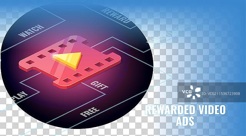 奖励视频广告货币化等距图形图片素材