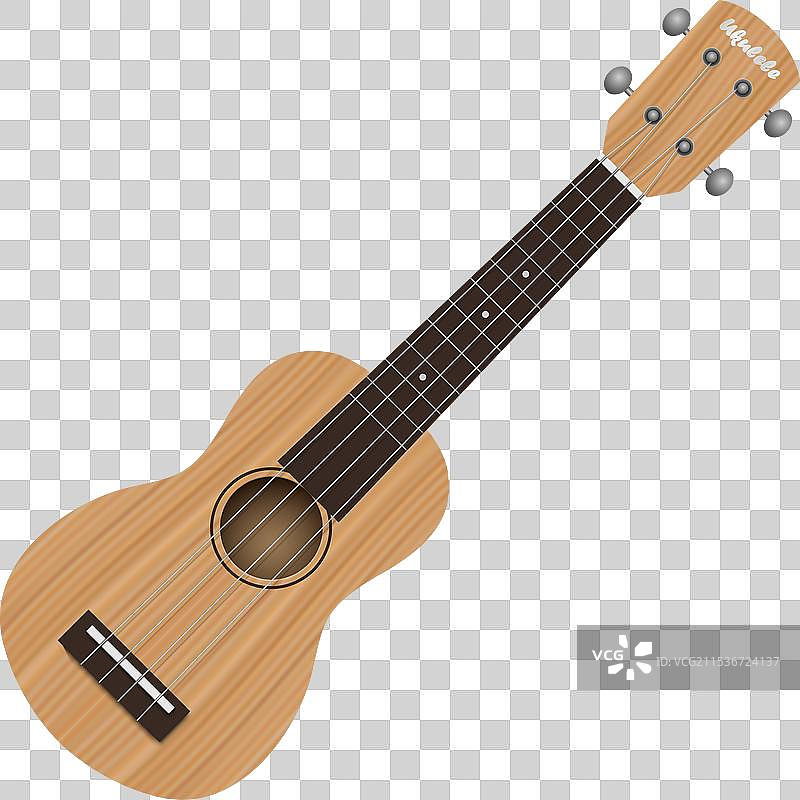 逼真的木制尤克里里孤立在白色背景上图片素材