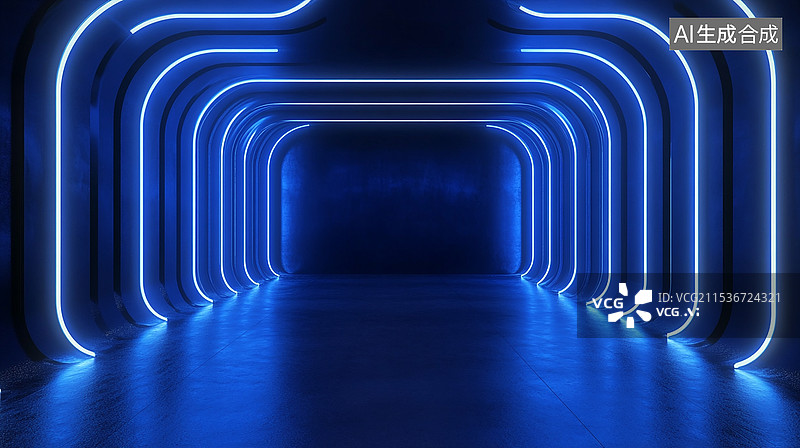 【AI数字艺术】3D渲染发光舞台未来派蓝色背景图片素材
