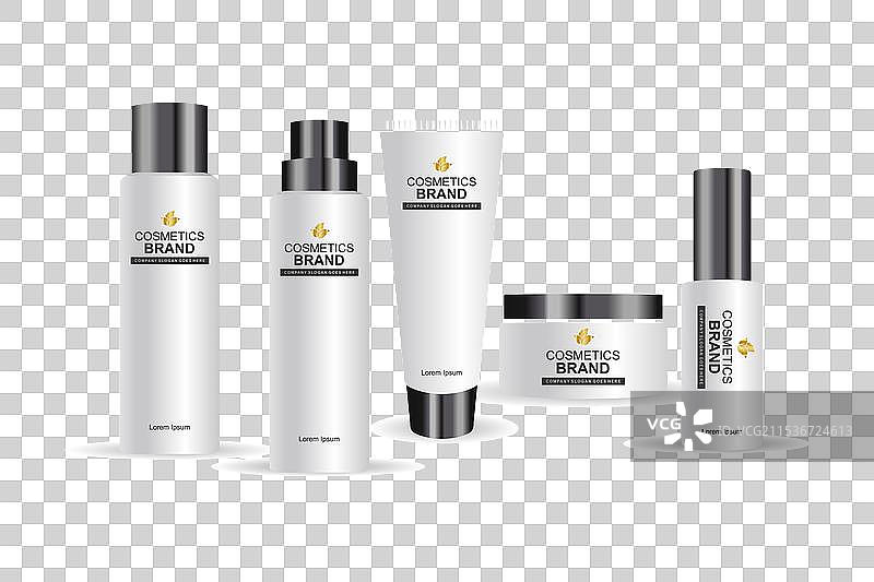 护肤化妆品大瓶和小瓶倾斜摆放图片素材