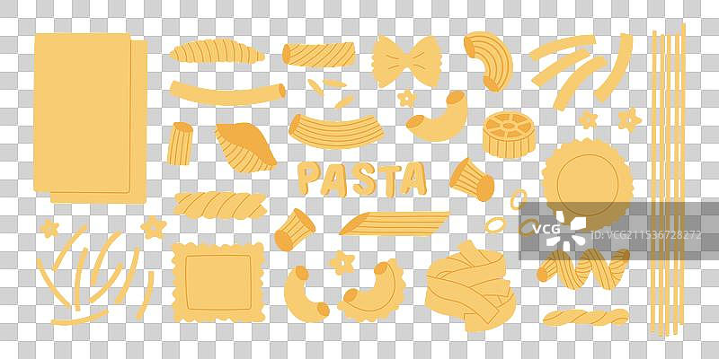 意大利面套装，各种类型的通心粉图片素材