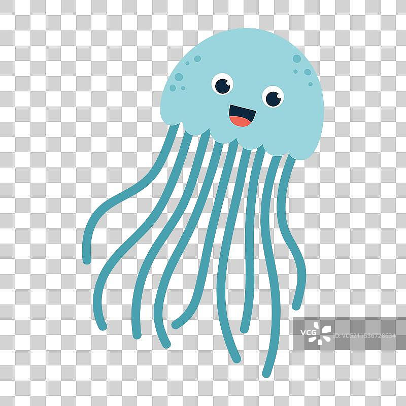 可爱搞笑的微笑水母角色在海洋中图片素材