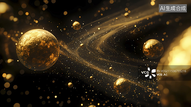 【AI数字艺术】数码科技宇宙星空金色星球插画海报背景图片素材