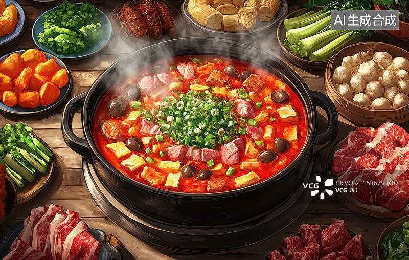 【AI数字艺术】火锅美食漫画风插画图片素材
