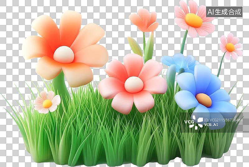 【AI数字艺术】鲜花与草地元素，春天季节图片素材