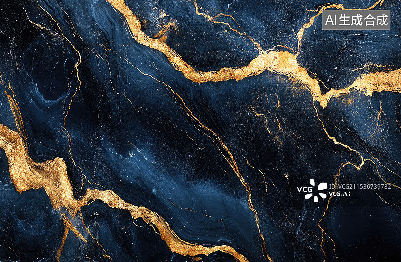 【AI数字艺术】蓝黑金大理石桌纹路背景图片素材