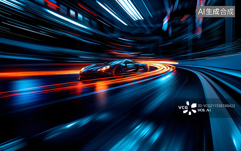 【AI数字艺术】汽车科技感光线，智能化科技线条图片素材